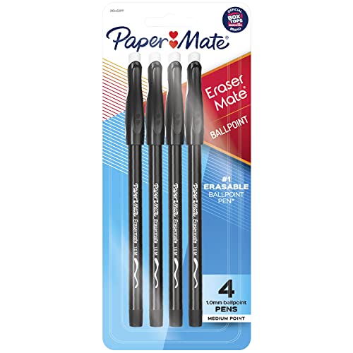 Paper Mate Erasermate Stick Medium Tip Ballpoint Pens, 3 Blue Ink Pens