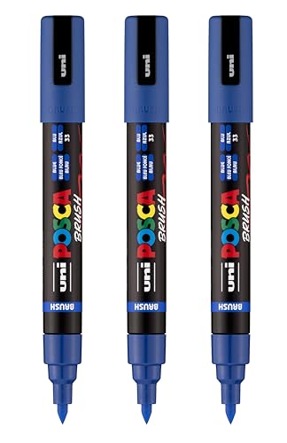 posca uni PC-5BR Water-Based Paint Markers, Reversible Brush Tip (1.0-4.0mm), 3 Count