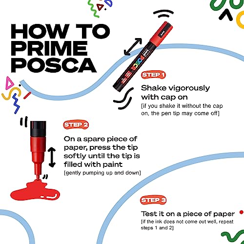 posca uni PC-5BR Water-Based Paint Markers, Reversible Brush Tip (1.0-4.0mm), 3 Count