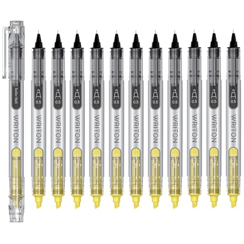 Writon Liquid Ink Rollerball Pen and Highlighter Combo, 0.5mm Extra Fine Precision Needle Point, Black Ink
