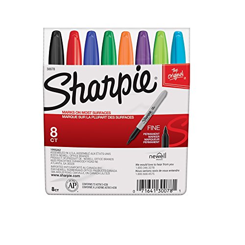 SHARPIE 30078 Permanent Markers, Fine Point, Classic Colors, 8 Count (Assorted)
