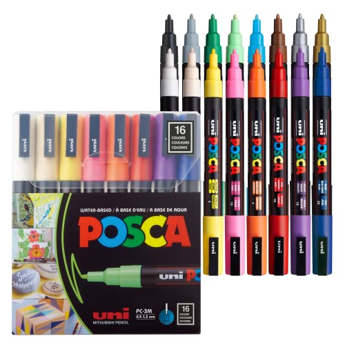 Posca Paint Markers with Bullet Tips, Standard Colors Set of 16 Japanese Art Markers