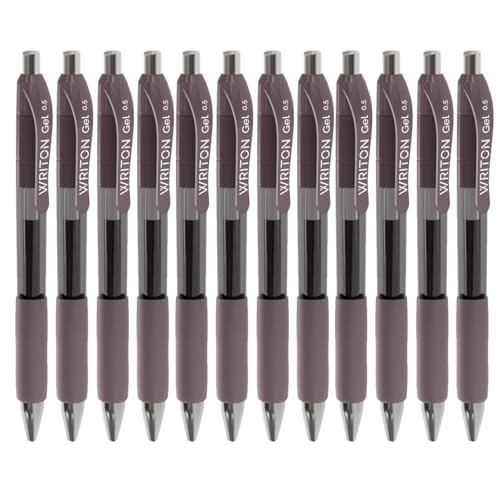 Writon Retractable & Refillable Gel Pens, Comfort Grip, 0.5mm Fine Point, 12 Pack