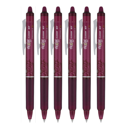 PILOT FriXion Ball Clicker Retractable Erasable Gel Pen, Fine Point, 0.7mm, Burgundy Ink, 6 Count
