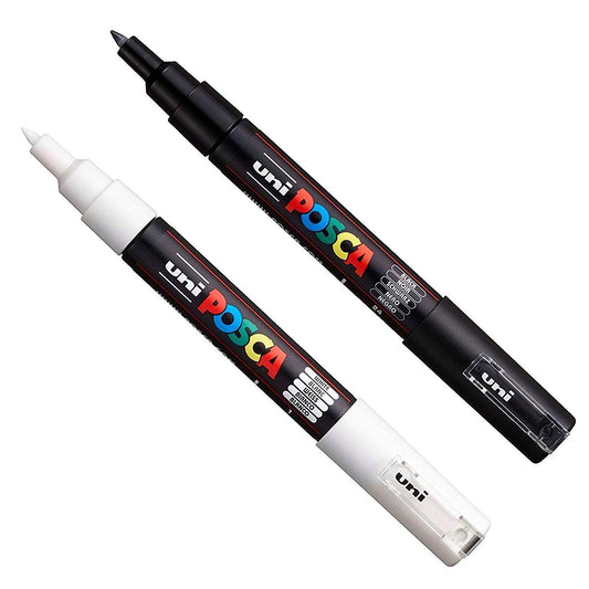 Authentic Posca Marker Set, 2 White & Black Professional Grade Posca Paint Markers with 1M Extra Fine Tip