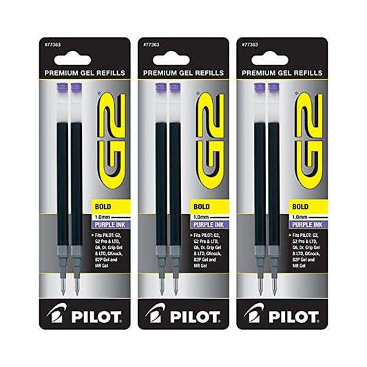 Pilot G2 Gel Ink Pen Refills, Bold Point, 1.0mm, Purple Ink, 6 Refills