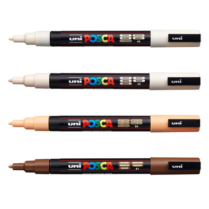 Posca Paint Markers Set of 4 Warm Neutral Tones; 3M Fine Markers with Reversible Tips Marker Set of Acrylic Paint Pens Pens for Art Supplies; Fabric Paint; Fabric Markers