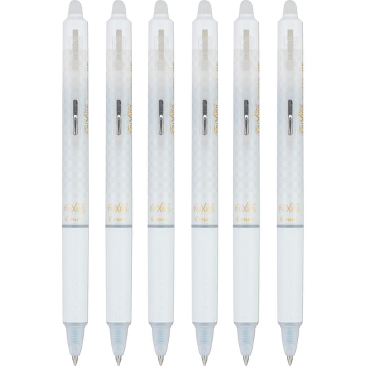 Pilot FriXion Ball Clicker Erasable Gel Ink Retractable Pen, Extra Fine Point, 0.5mm, White Barrel, Black Ink, 6 Count