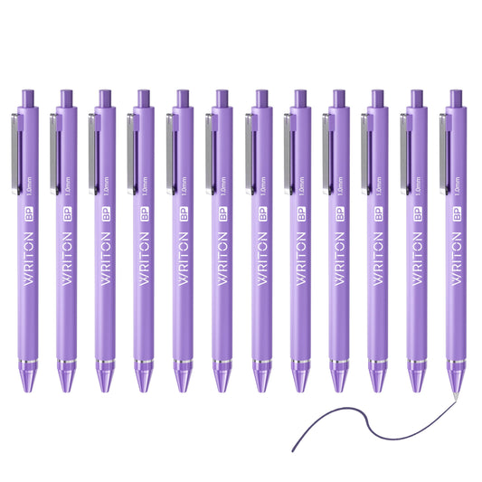 Writon Retractable Ballpoint Pens, Comfort Barrel, 1.0mm Medium Point, Purple Ink, 12 Pack