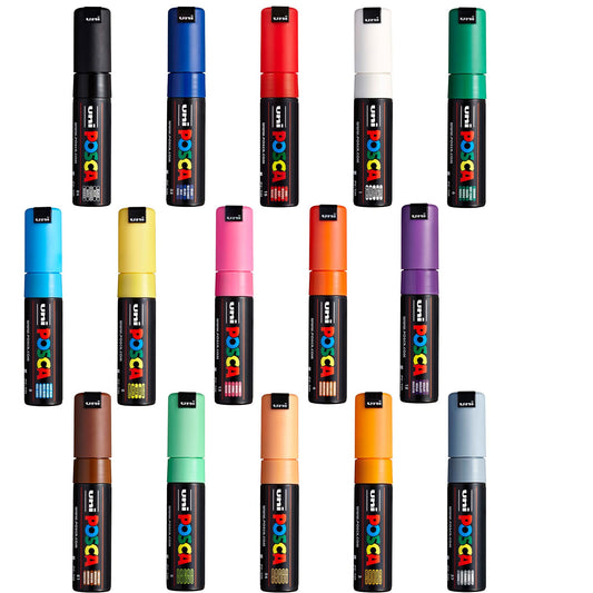 Posca Paint Markers Set of 15; Complete Color Range of 7M Broad Bullet Markers with Reversible Tips Marker Set of Acrylic Paint Pens Pens for Art Supplies; Fabric Paint