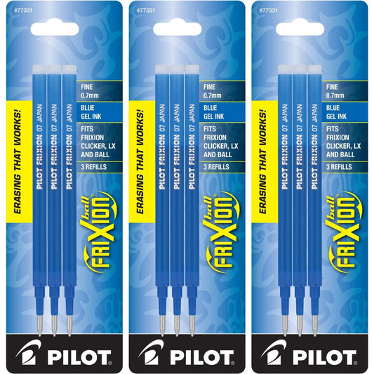 Pilot Gel Ink Refills for FriXion Erasable Gel Ink Pen, Fine Point, Blue Ink, 3 Packs 9 refills total