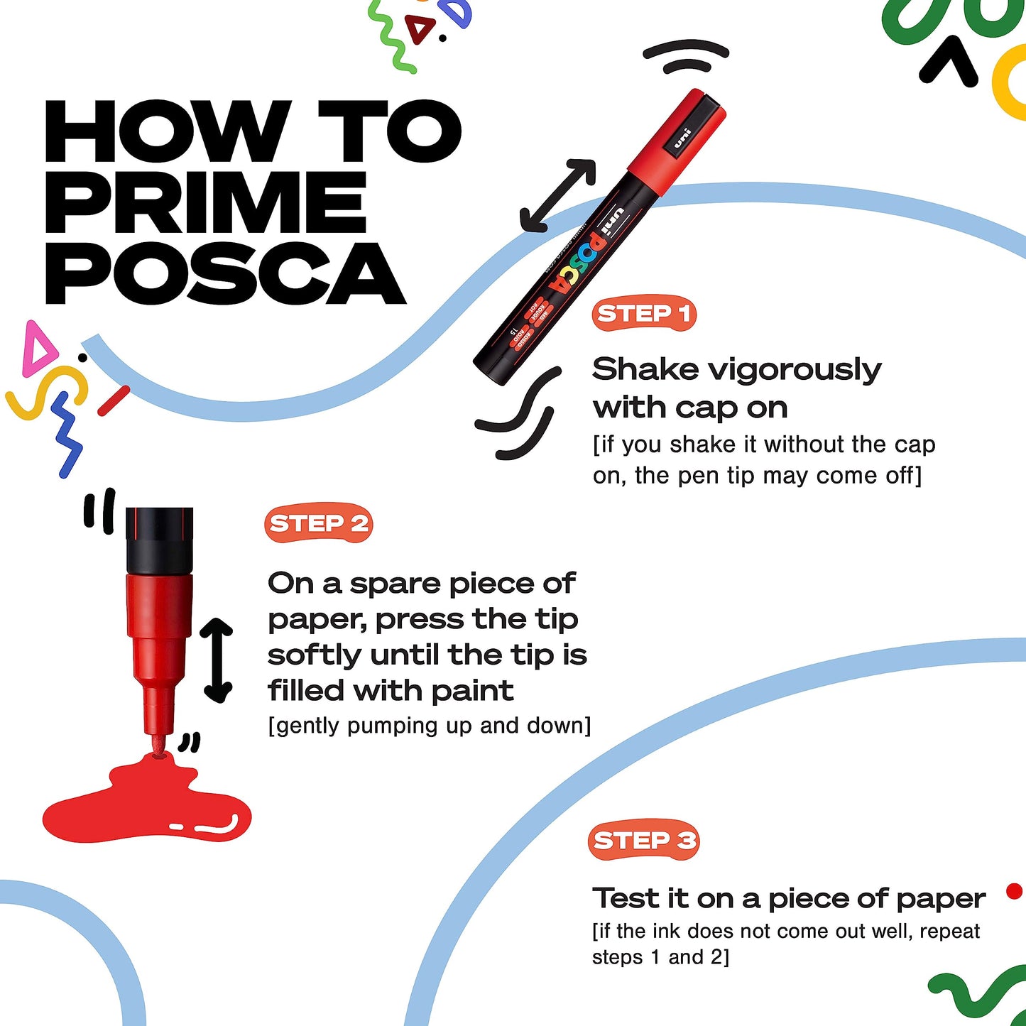 posca uni PC-5BR Water-Based Paint Markers, Reversible Brush Tip (1.0-4.0mm), 3 Count