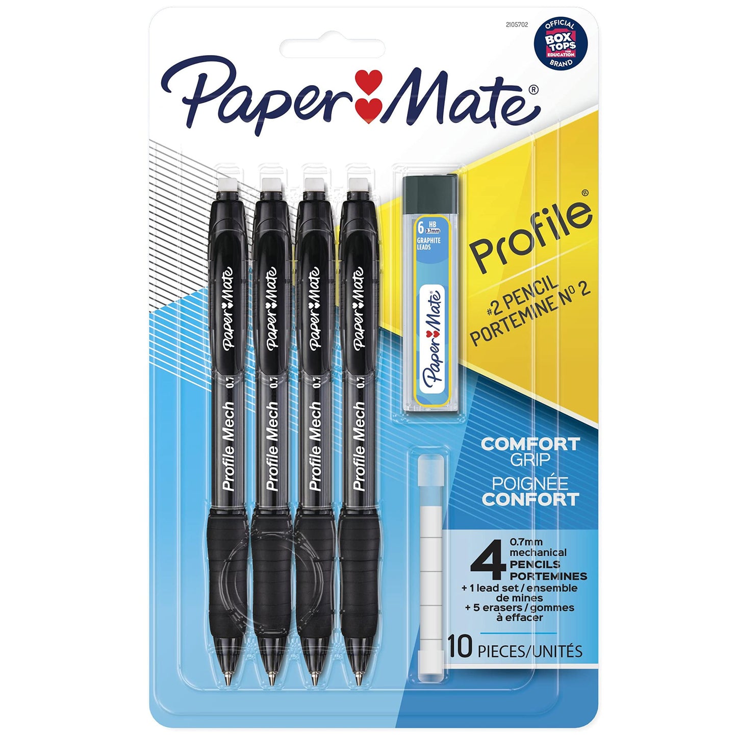 Paper Mate Profile Mechanical Pencils, 0.7 mm, HB #2 Lead, Black Barrel, Pack Of 4 Pencils