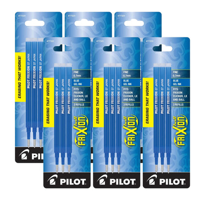 Pilot Gel Ink Refills for FriXion Erasable Gel Ink Pen, Fine Point, Blue Ink, 6 Packs total of 18 refills (77331)