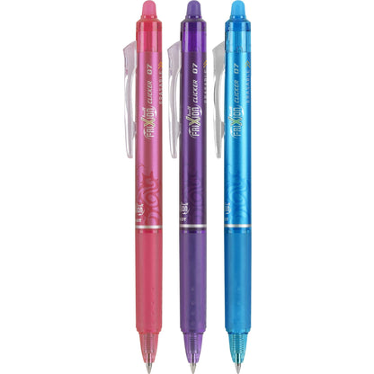 PILOT FriXion Clicker Erasable, Refillable & Retractable Gel Ink Pens, Fine Point, Pink/Purple/Turquoise Inks, 3-Pack (31469)