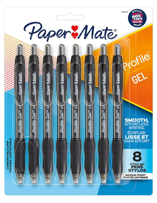 Paper Mate Gel Pen, Profile Retractable Pen, 0.7mm, Black, 8 Count