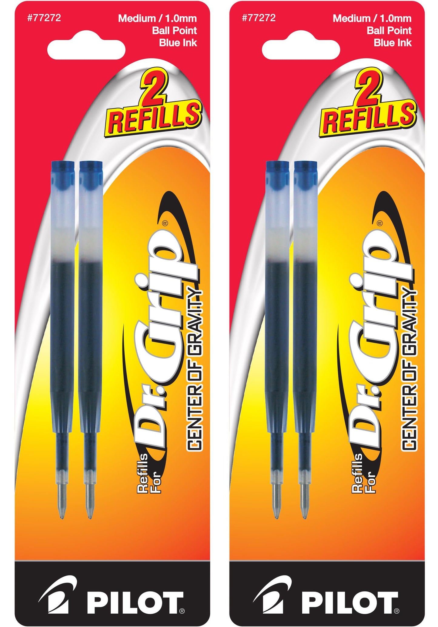 Pilot Dr. Grip Center of Gravity Ballpoint Pen Refills, Medium Point, Blue Ink, 4 Refills