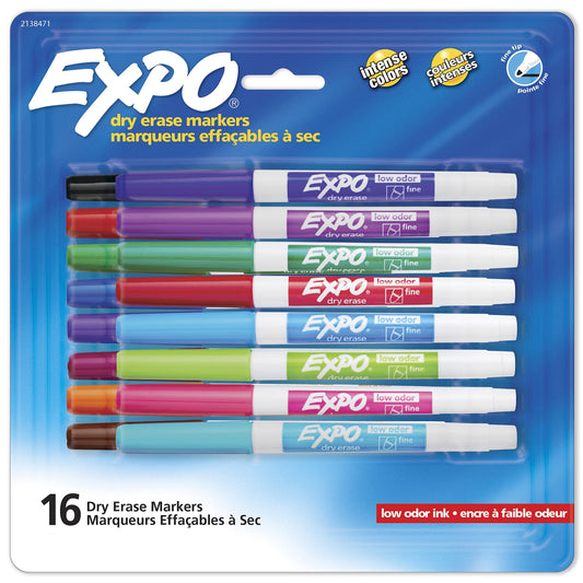 EXPO Dry Erase Markers, Whiteboard Markers with Low Odor Ink, Fine Tip, Assorted Vibrant Colors, 16 Count