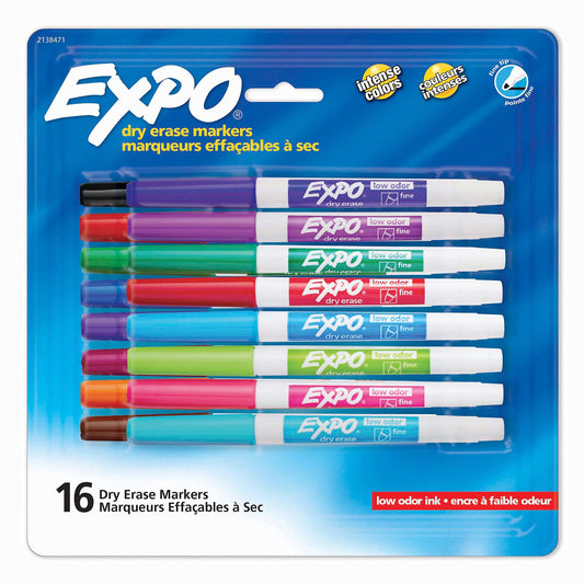 EXPO Dry Erase Markers, Whiteboard Markers with Low Odor Ink, Fine Tip, Assorted Vibrant Colors, 16 Count