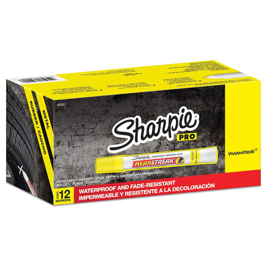 Sharpie Mean Streak Permanent Marking Stick, Bullet Tip, Yellow (Pack of 12)