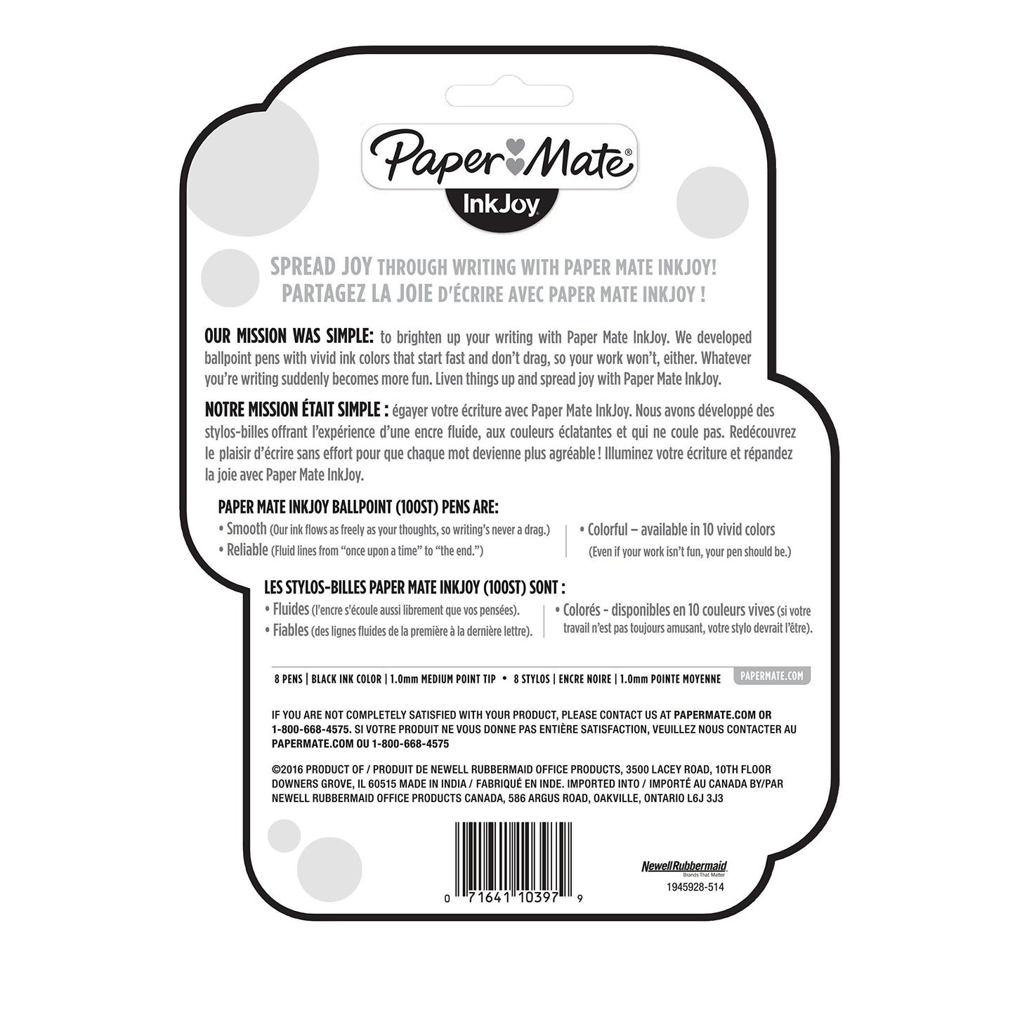 Paper Mate InkJoy 100ST Ballpoint Pens, Medium Point, Black, 8 Pack (1945928)